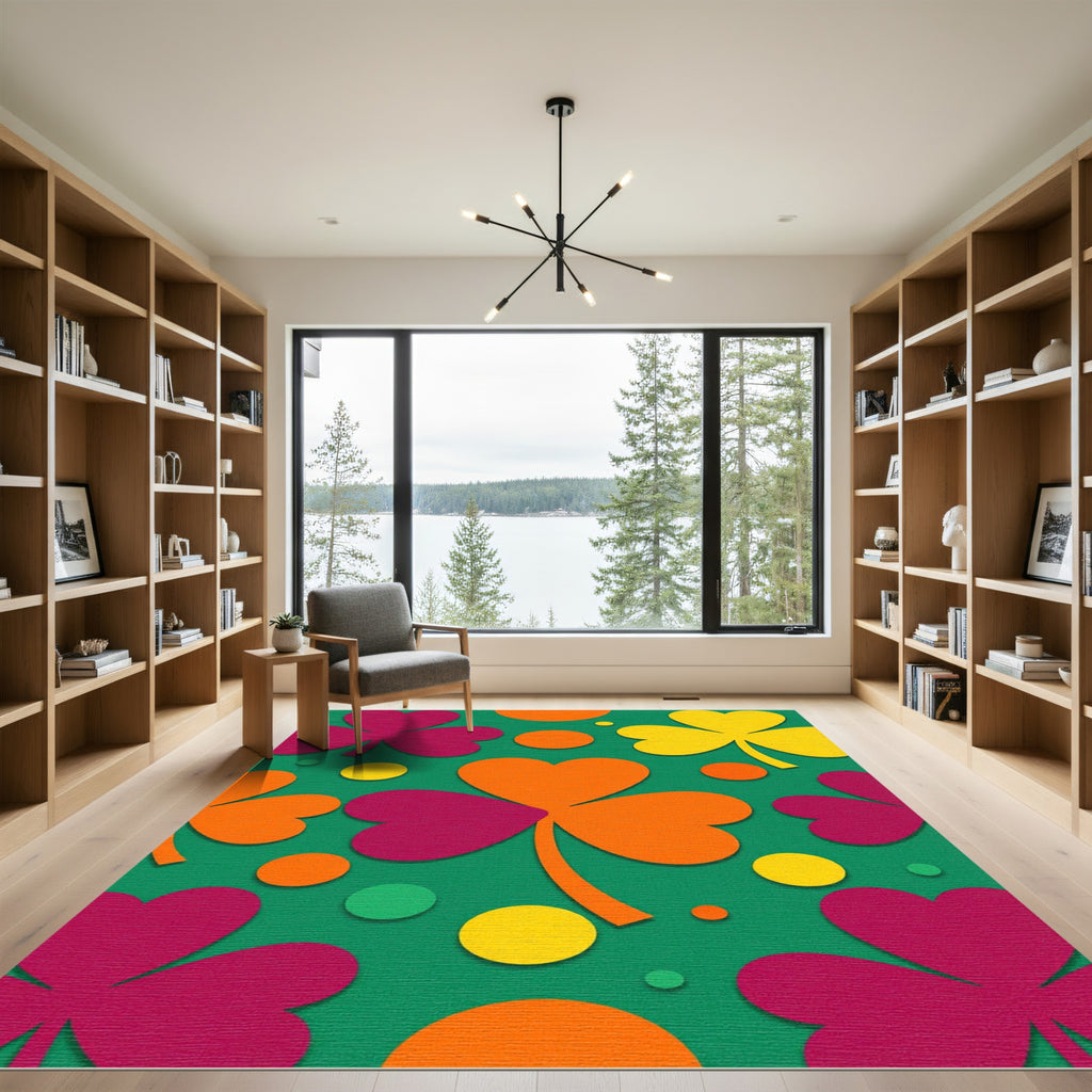 Green Clover Hearts Circles Collage Rug