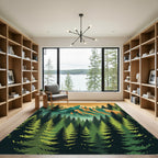Majestic Teal Mountain Pine Forest Landscape Rug