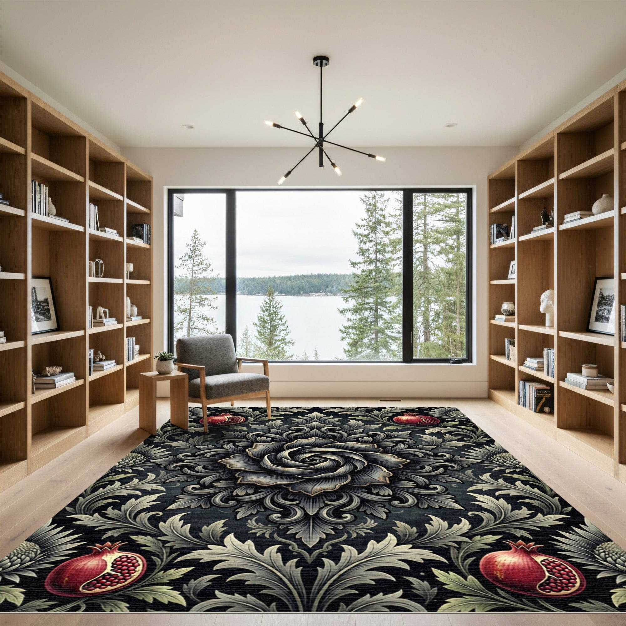 Dark Pomegranate Floral Bloom Medallion Rug