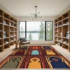 Arched Terracotta Blue Medallion Cross Rug