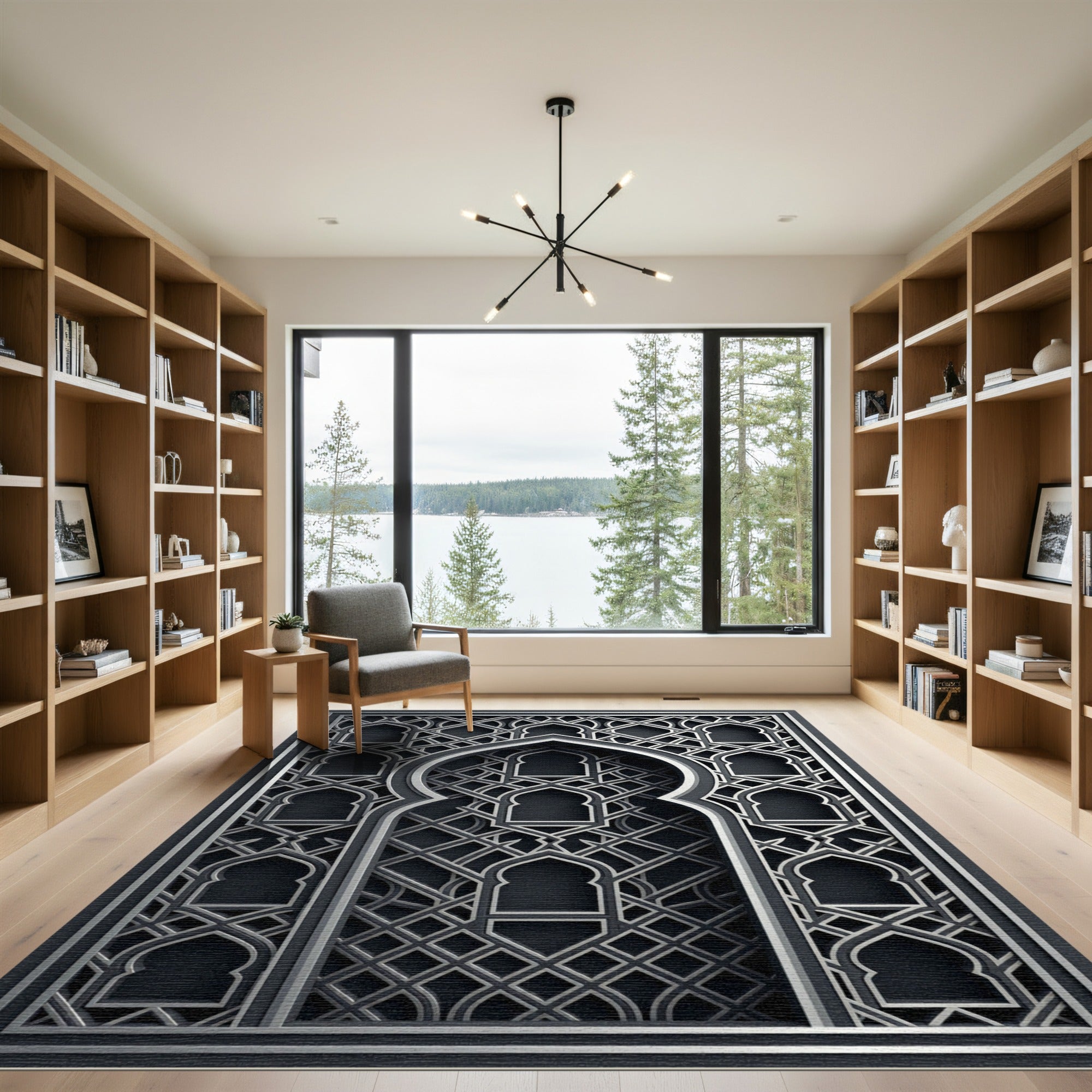 Sophisticated Silver Geometric Arch Lattice Rug