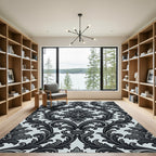 Dark Gray Flourish Scroll Damask Rug