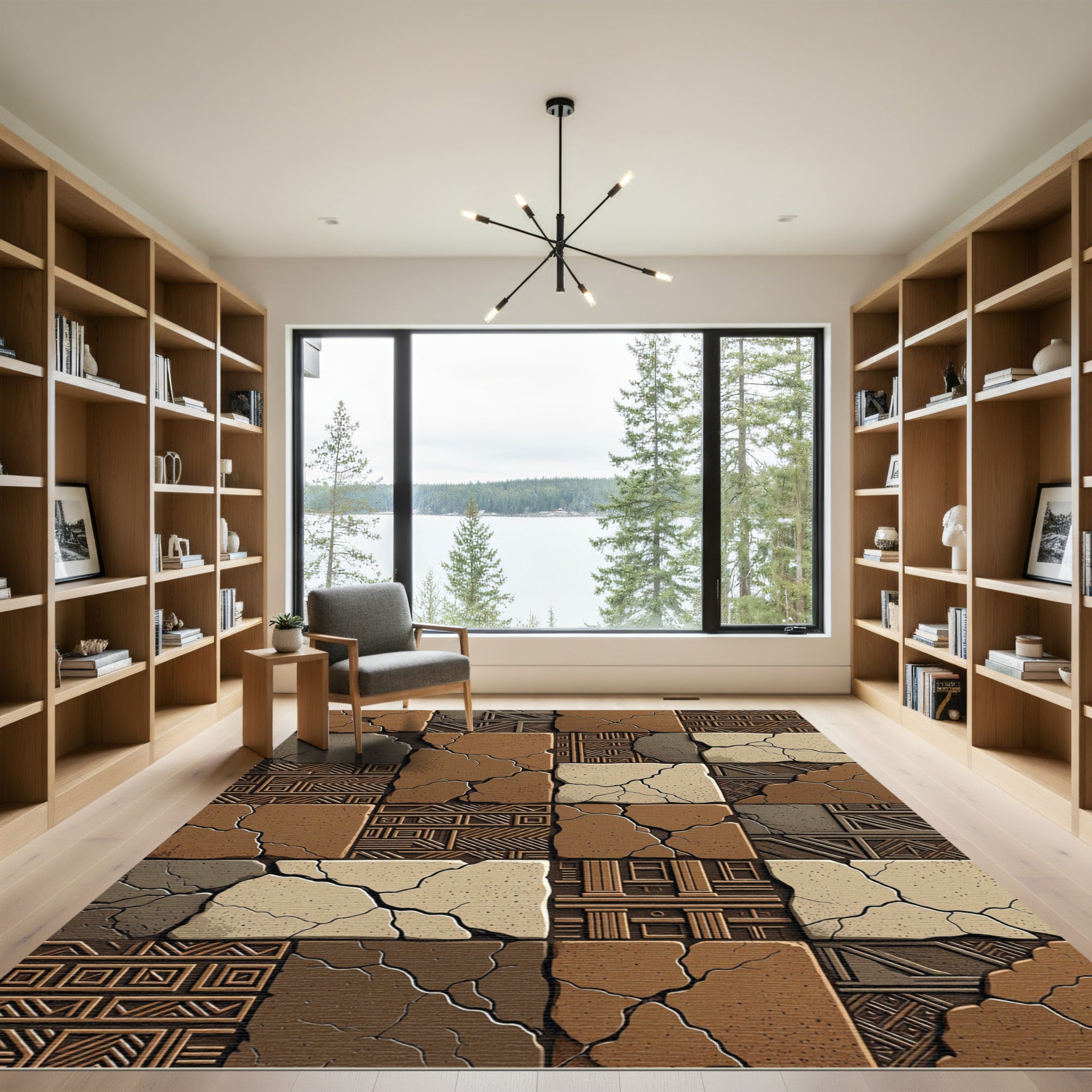 Cracked Earth Geometric Tile Composition Rug