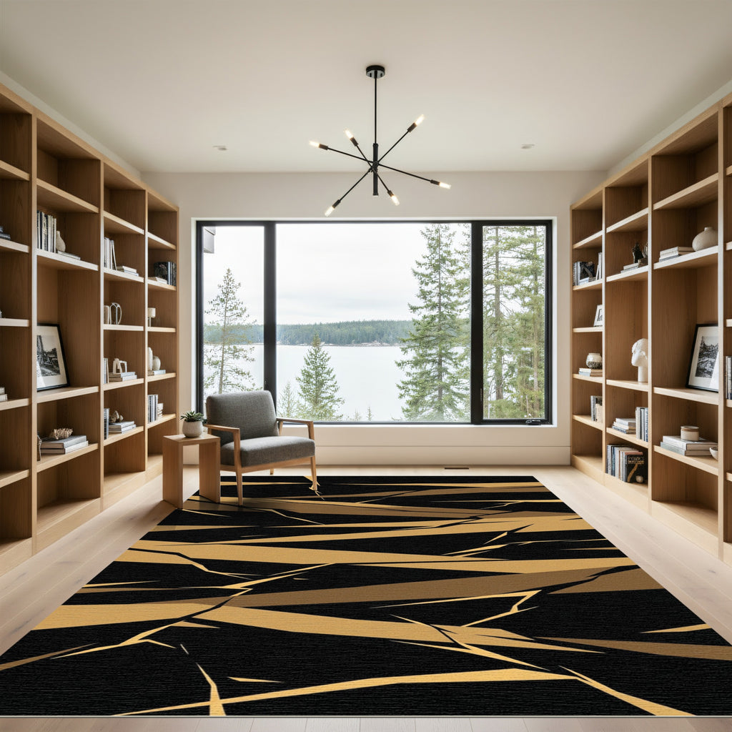 Earthy Gold Abstract Shattered Geometric Rug