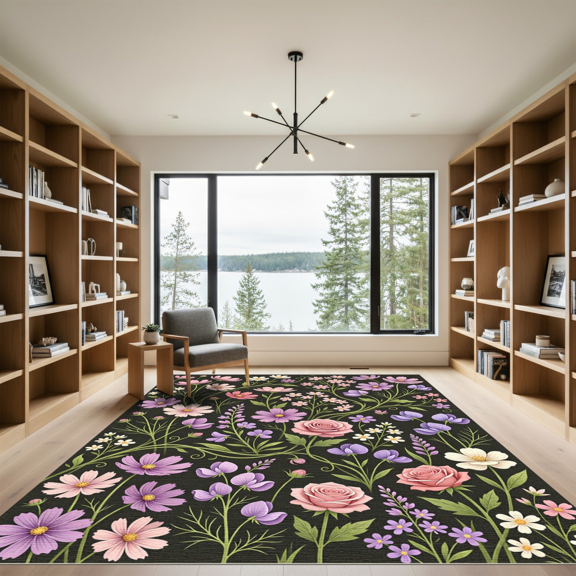Pink Lavender Floral Garden Garland Rug