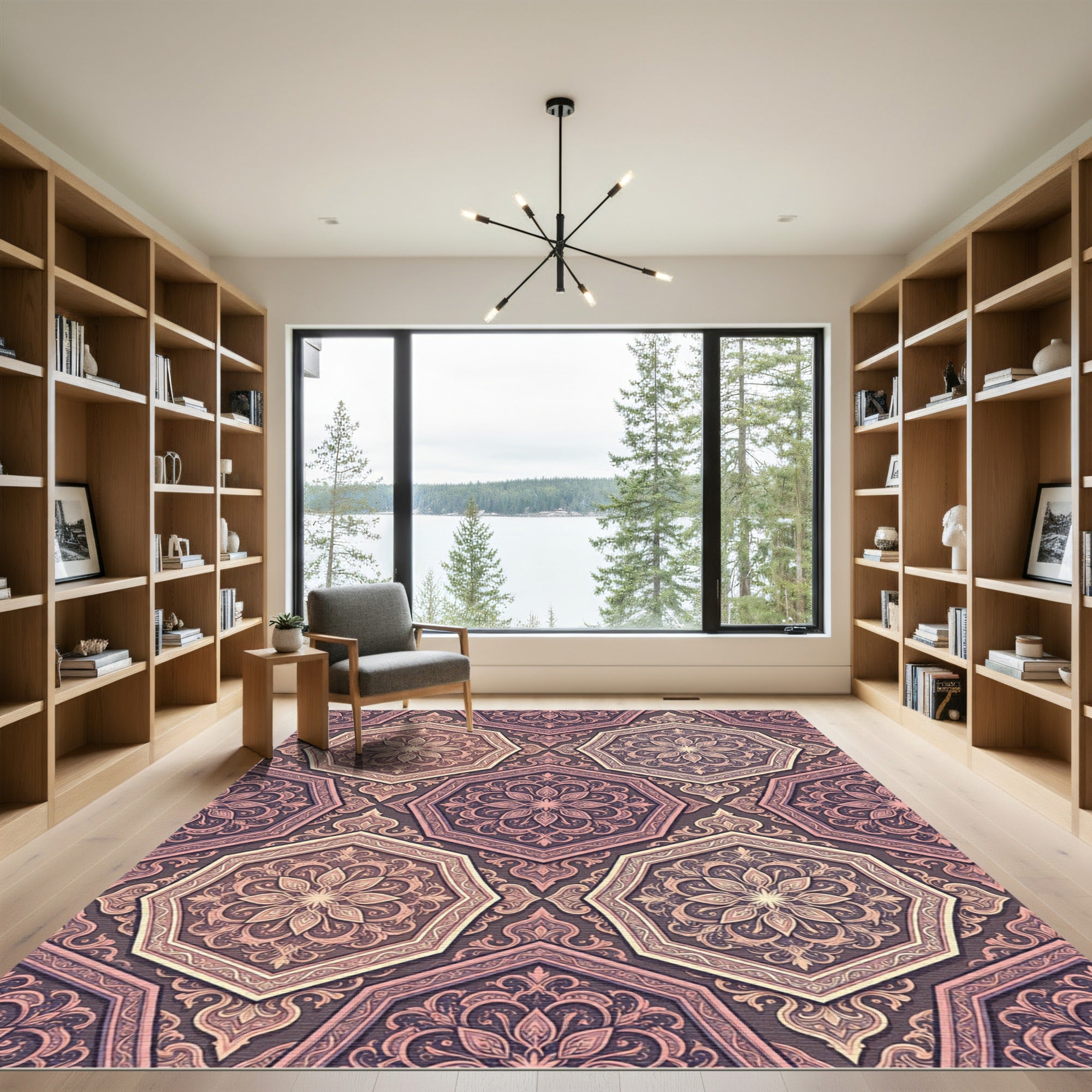 Elegant Dusty Rose Octagon Medallion Rug