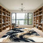 Abstract Charcoal and Bronze Fluid Swirl Rug