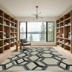 Modern Gray Geometric Hexagonal Grid Rug
