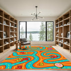 Orange Teal Alphabet Maze Rug