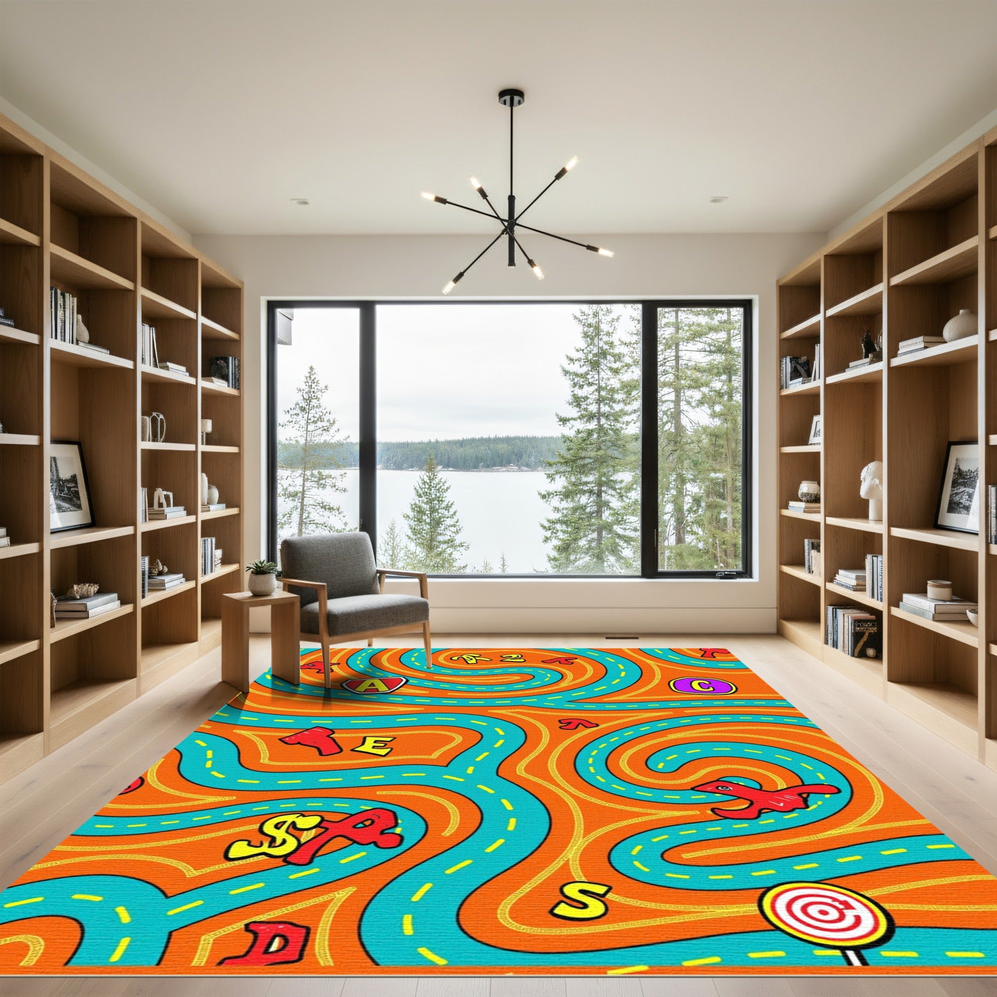 Orange Teal Alphabet Maze Rug