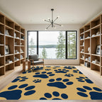 Navy Paw Print Mustard Yellow Rug