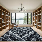 Frosted Charcoal Geometric Snowflake Grid Rug