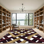 Bold Geometric Interlocking Burgundy Gold Grid Rug