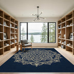Golden Mandala Navy Circular Medallion Rug