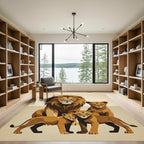 Majestic Golden Lion Family Art Rug