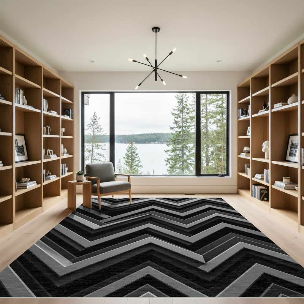Modern Monochrome Chevron Zigzag Area Rug