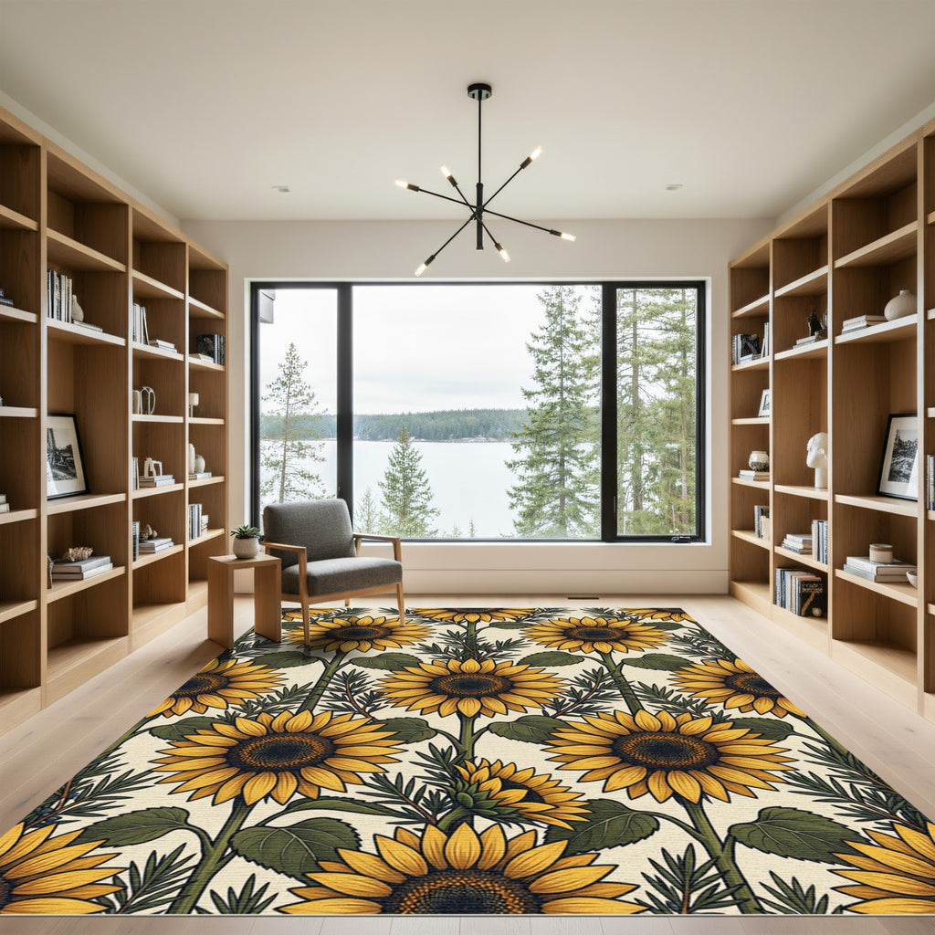 Sunny Yellow Sunflower Botanical Garden Rug