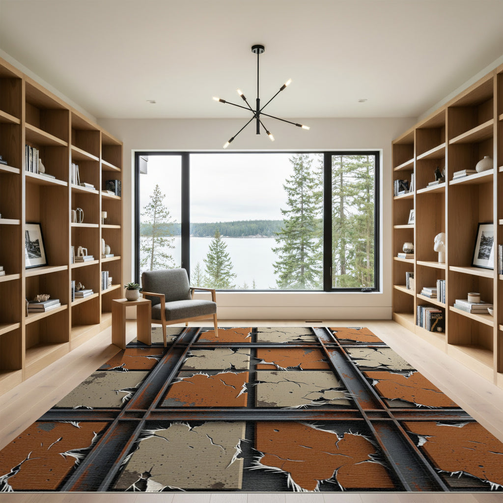 Rustic Cracked Earth Texture Tiles Rug