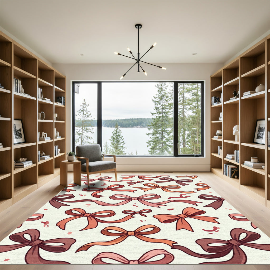 Elegant Dusty Pink Bow Ribbon Illustration Rug