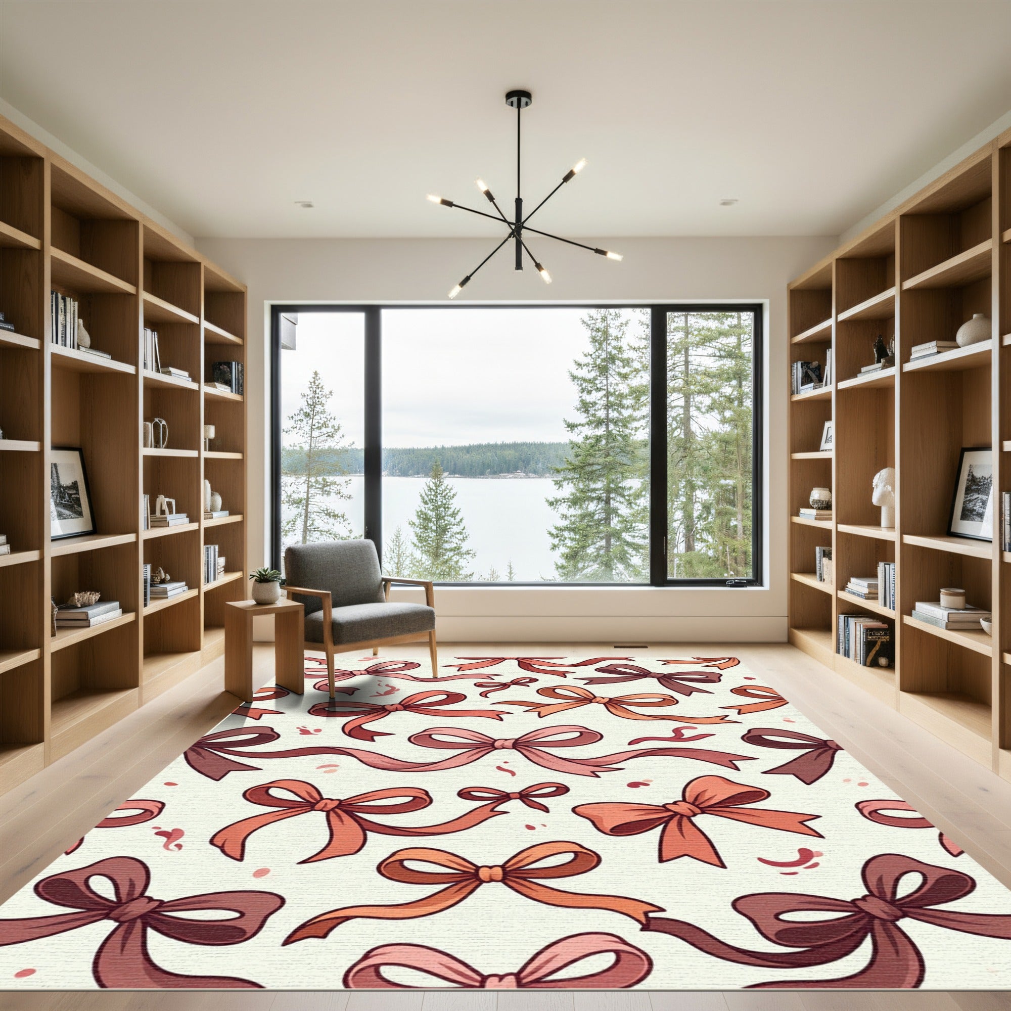 Elegant Dusty Pink Bow Ribbon Illustration Rug