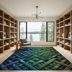 Peacock Plume Woven Lattice Teal Rug