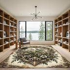 Elegant Cream Botanical Scroll Floral Art Rug