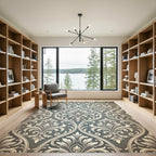 Elegant Gray White Damask Floral Scroll Rug