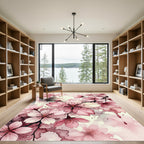 Pink Cherry Blossom Watercolor Floral Rug