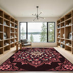 Crimson Chrysanthemum Floral Symmetry Medallion Rug