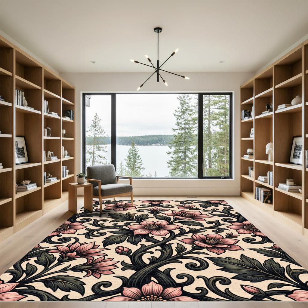 Vintage Pink Floral Scrolling Vine Rug