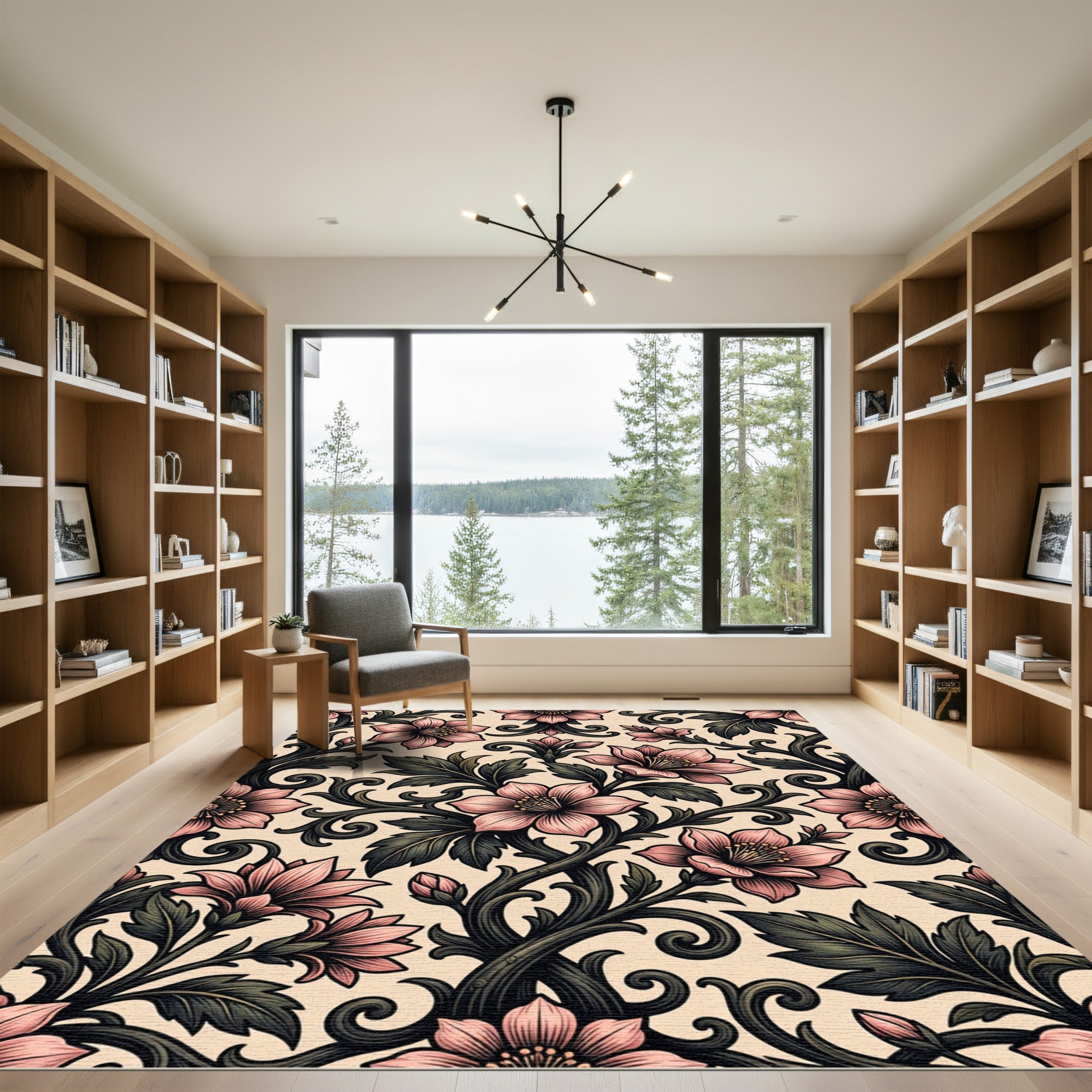 Vintage Pink Floral Scrolling Vine Rug