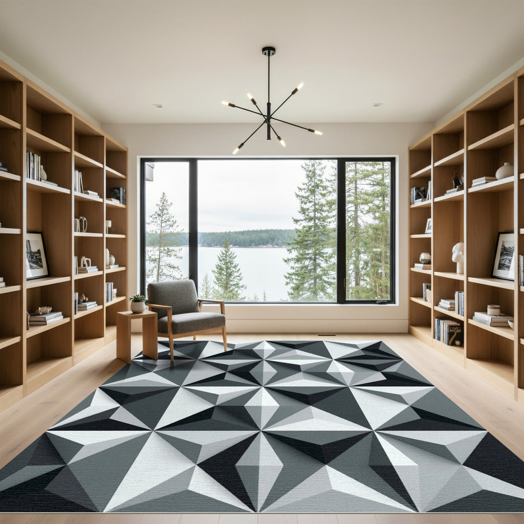 Modern Monochromatic Geometric Three Dimensional Prism Rug