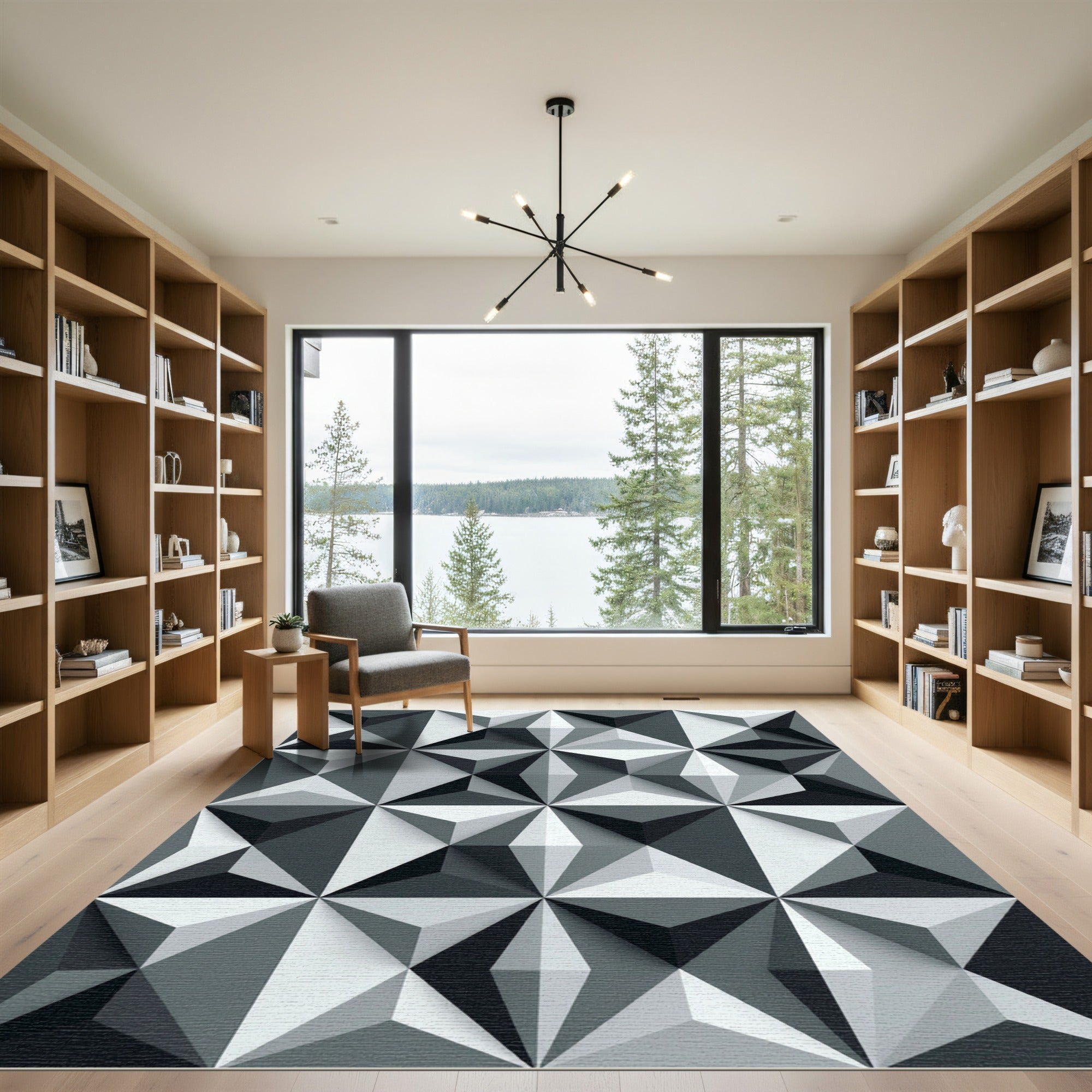 Modern Monochromatic Geometric Three Dimensional Prism Rug