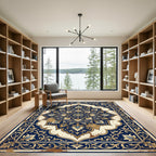 Ornate Blue Gold Floral Mandala Rug