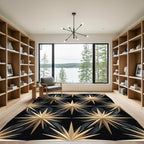 Elegant Gold Geometric Celestial Star Rug