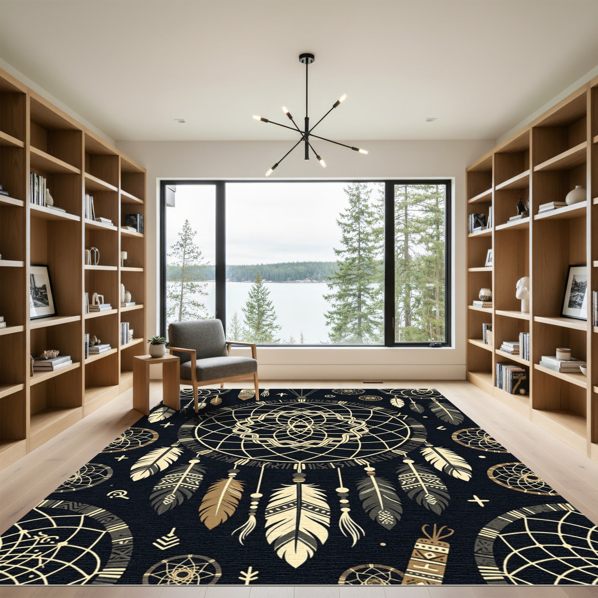 Golden Dreamcatcher Boho Celestial Rug