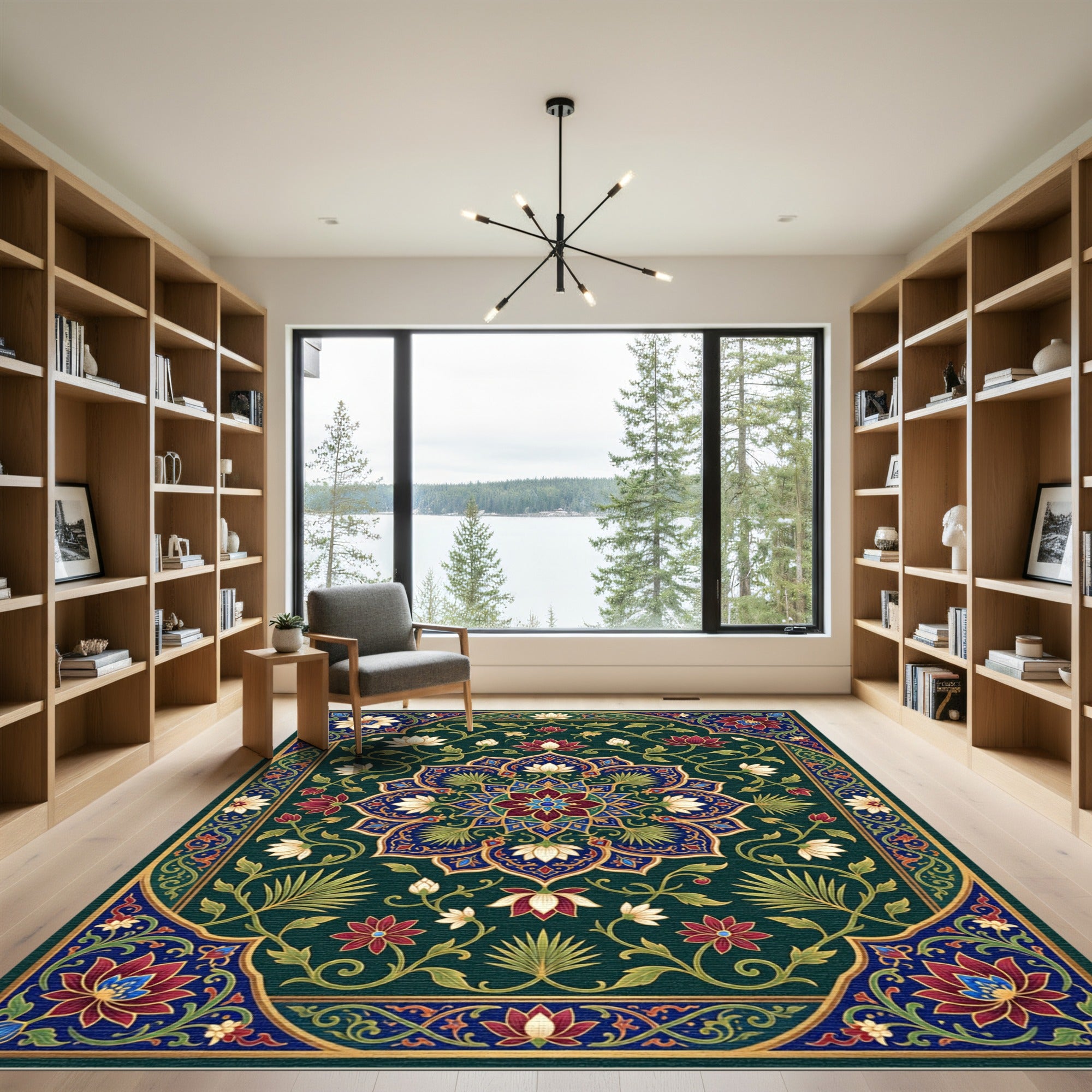 Emerald Lotus Mandala Floral Medallion Rug