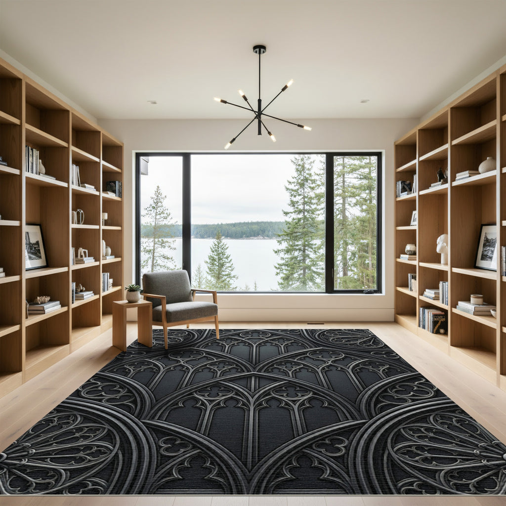 Gothic Arch Window Dark Metallic Rug