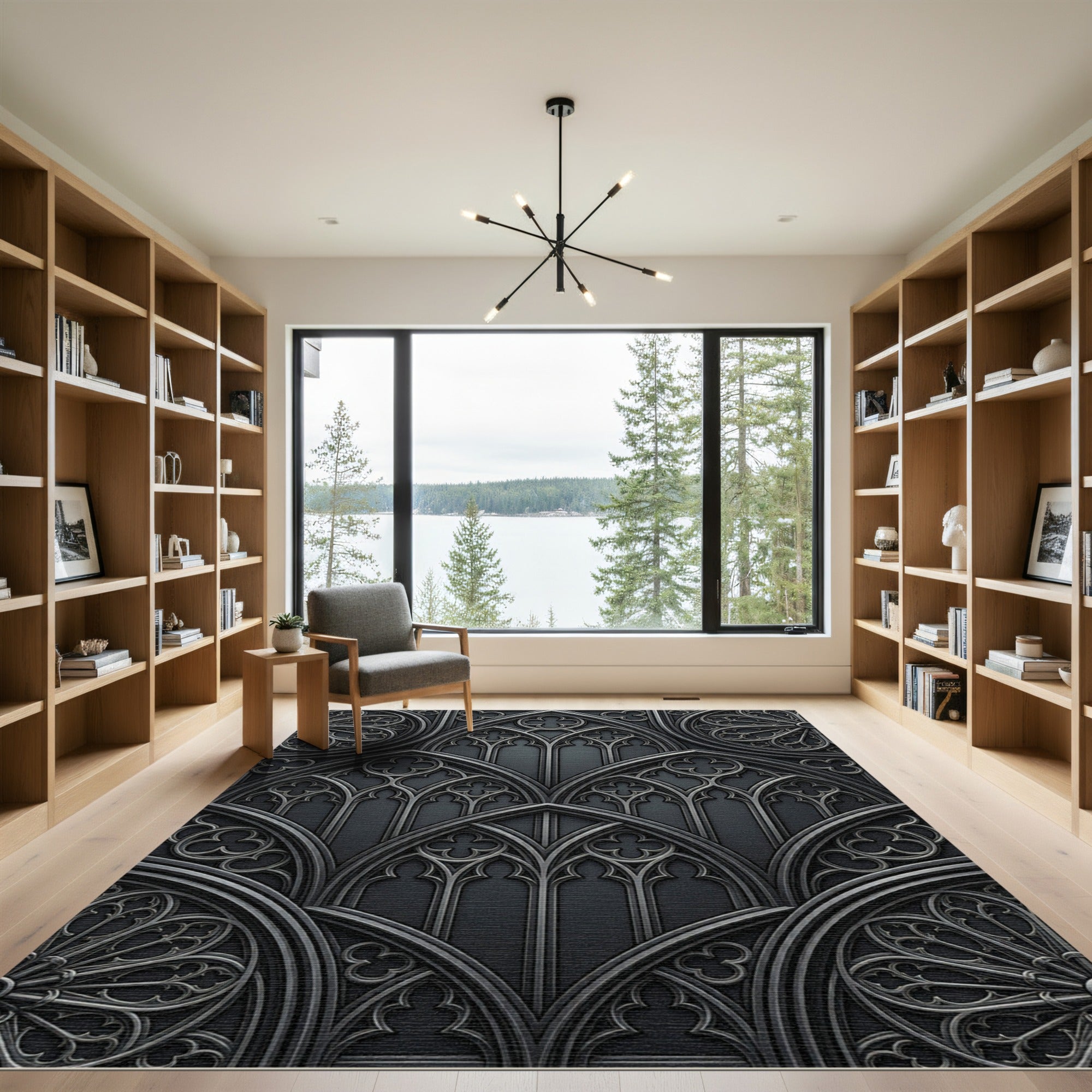 Gothic Arch Window Dark Metallic Rug