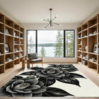 Monochromatic Botanical Camellia Floral Branch Rug