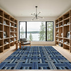 Blue Woven Grid Texture Rug