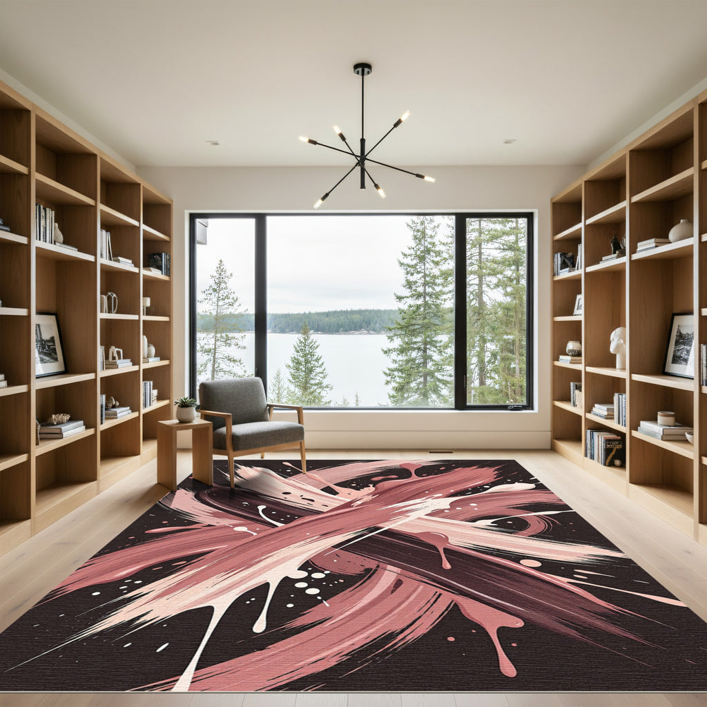 Blush and Cocoa Abstract Ink Brush Rug