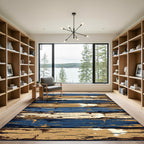 Rustic Distressed Navy and Ochre Planks Rug