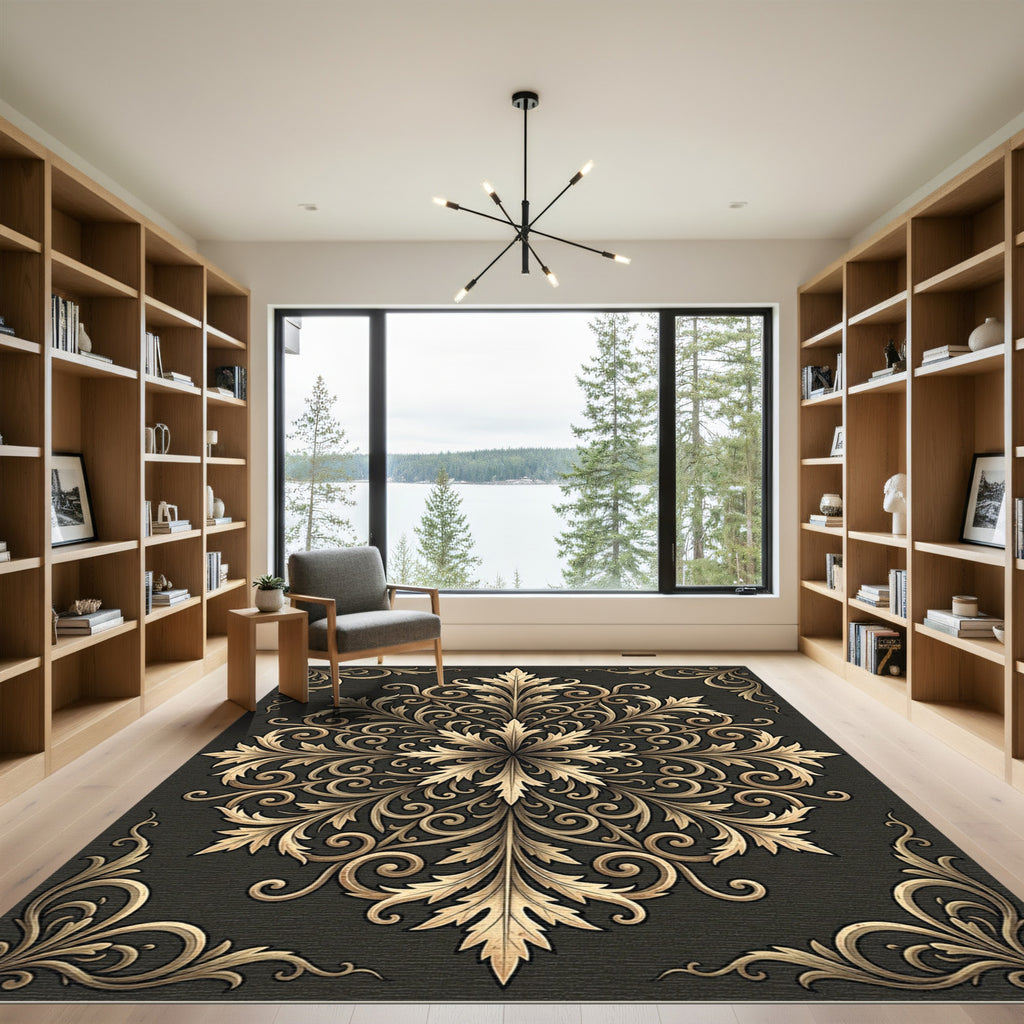 Regal Gold Acanthus Leaf Medallion Rug