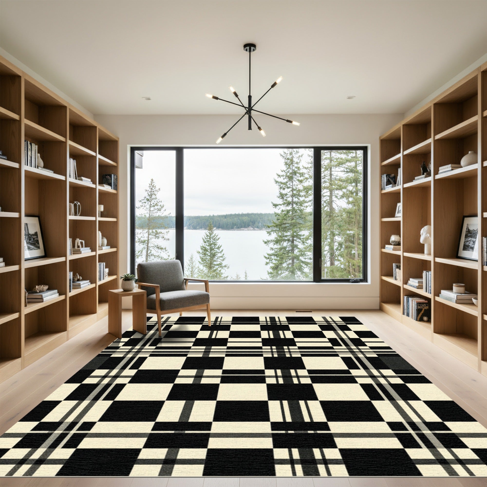 Monochrome Checkered Tartan Lines Rug