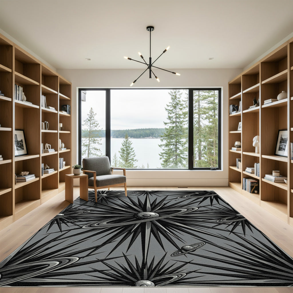 Gray Starburst Galactic Rings Rug