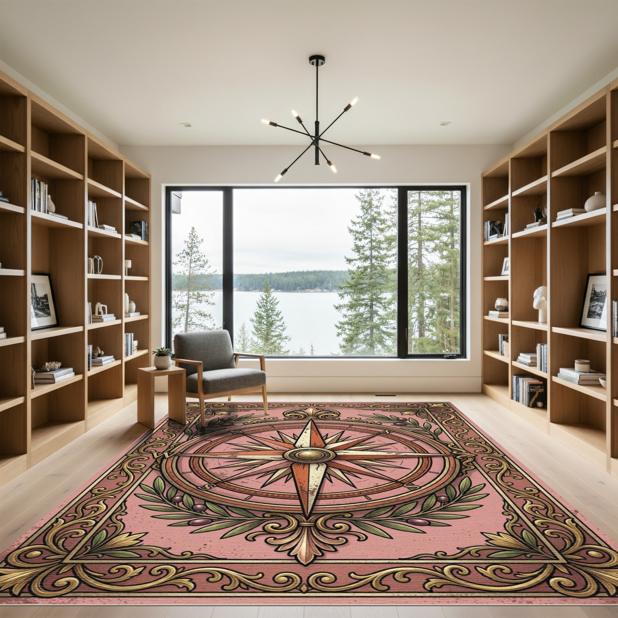 Vintage Blush Ornate Compass Rose Rug