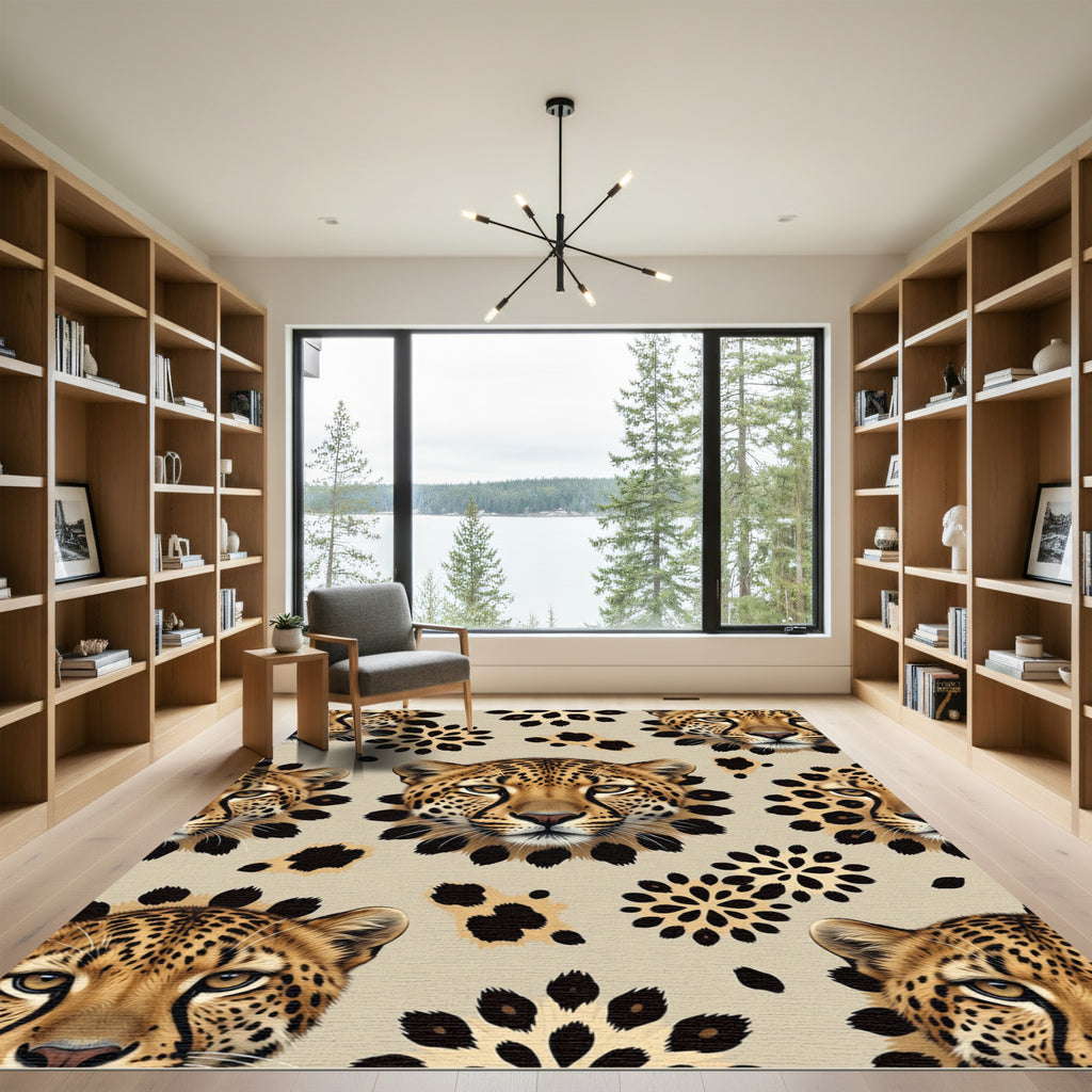 Golden Leopard Floral Arrangement Rug