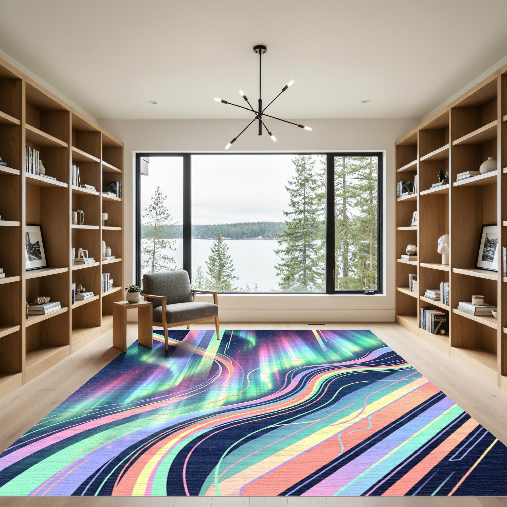 Radiant Aurora Abstract Pastel Light Flow Rug