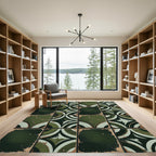 Midcentury Forest Green Geometric Arc Tile Rug